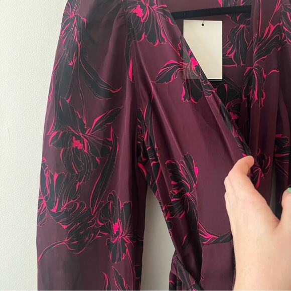 A.L.C. Embry Wrap Silk Mini Dress in Bordeaux & Black - Picture 8 of 12